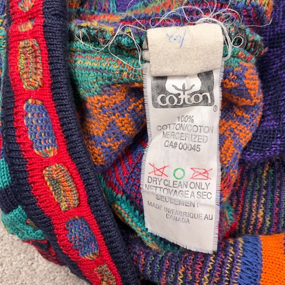 Tundra Sweater Mens XLarge Blue Red Multi 3D Texture Knit Coogi Vibrant 80s VTG - Picture 4 of 11